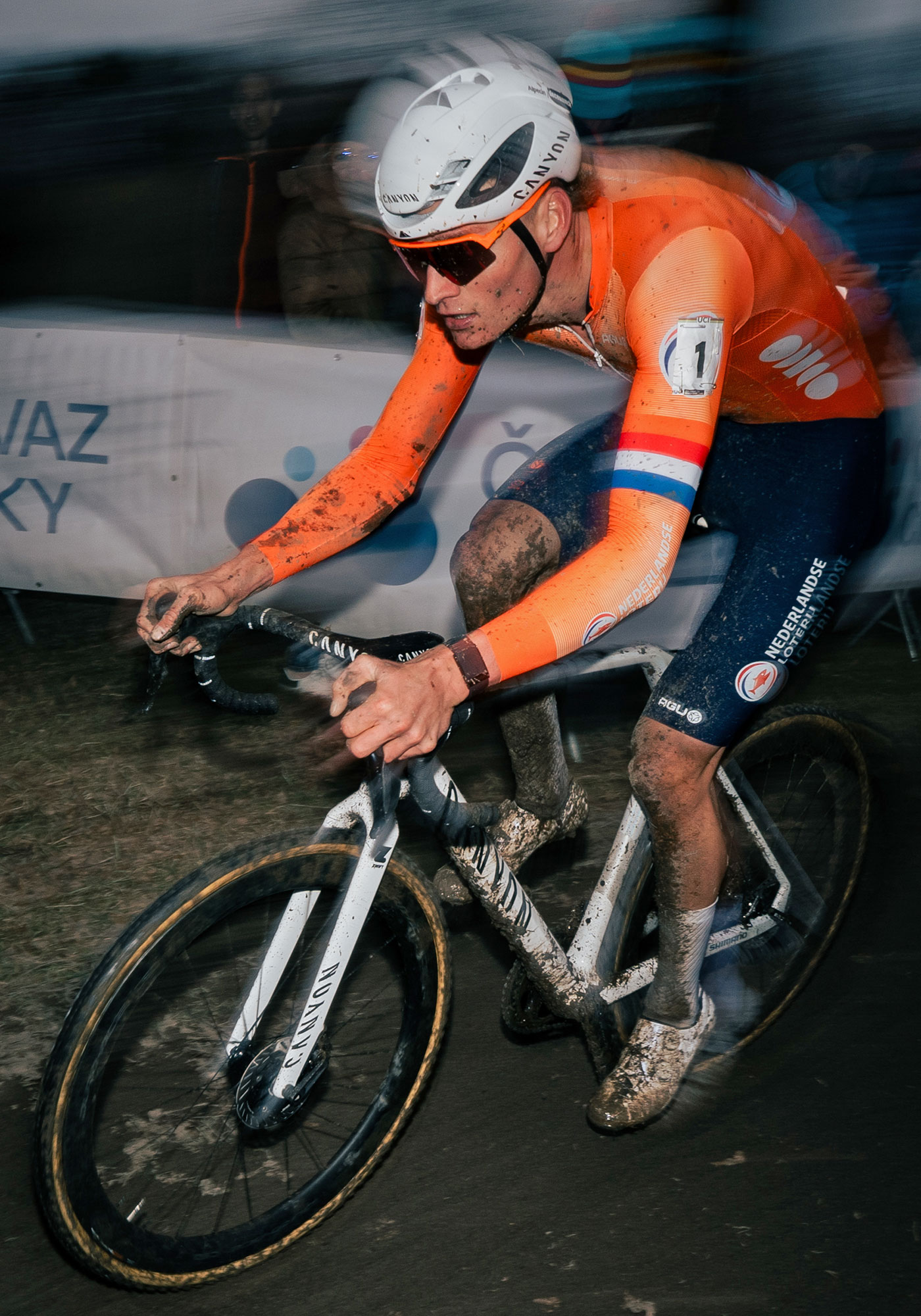 6x UCI Cyclo-Cross World Champion Mathieu van der Poel, Tabor, CZ 2024, photo by Maty Podroužek, muddy corner