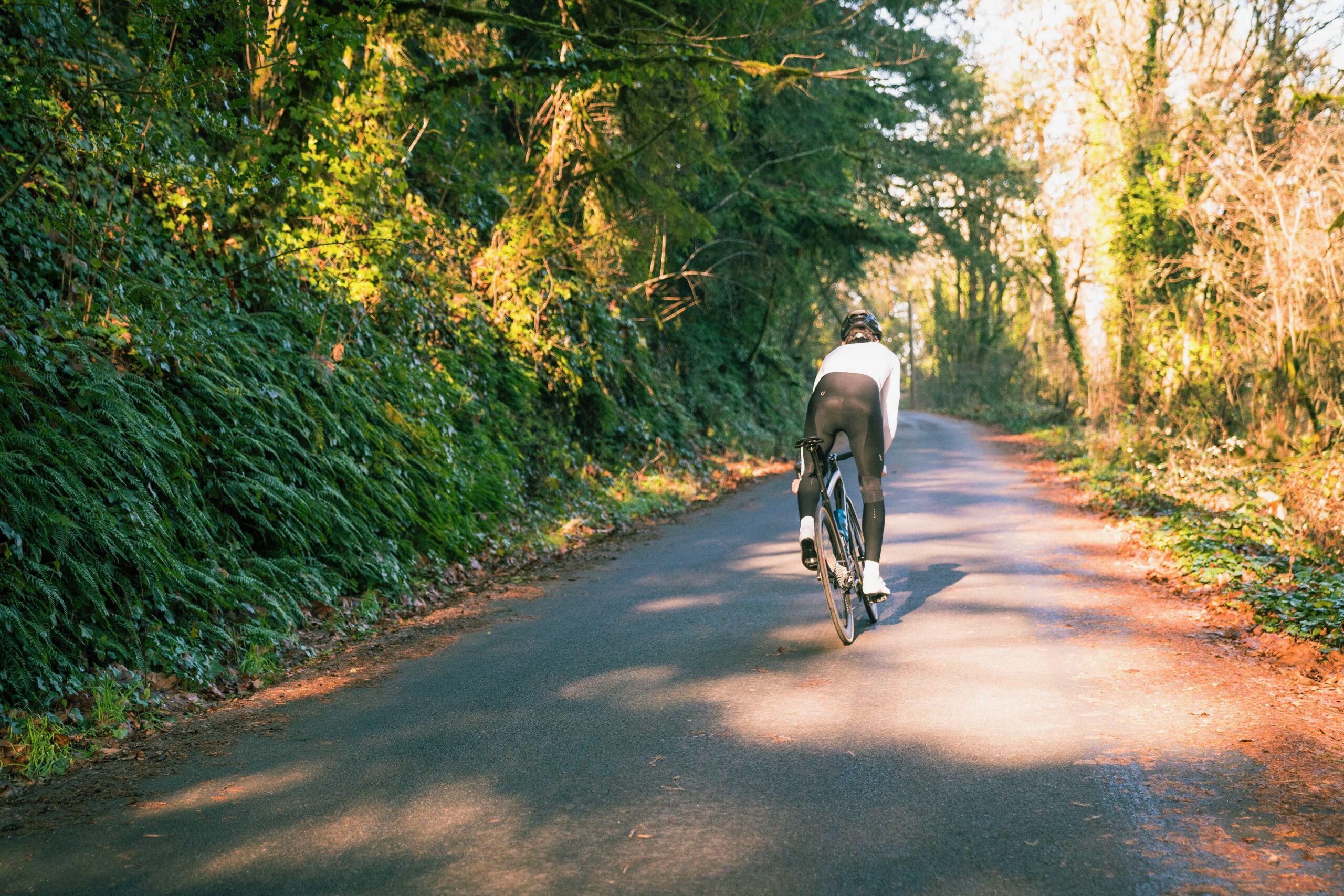 Riding up a paved mountain road with a well lubed bike chain
