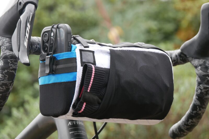 The Mission Workshop Toro handlebar bag mounted to a road handlebar