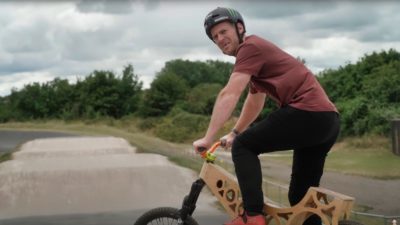 Wooden steed? Sam Pilgrim pedals custom mountain bike into oblivion