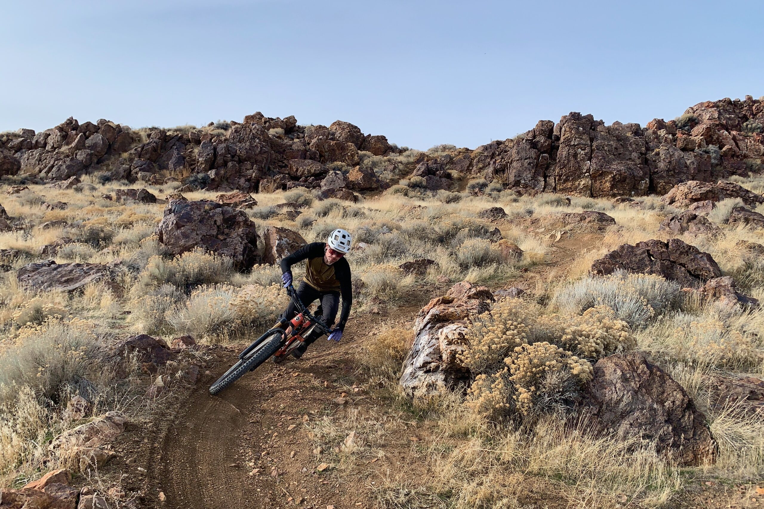 Mountain biking in the Shimano Technium sunglasses with the Ridescape OR lenses