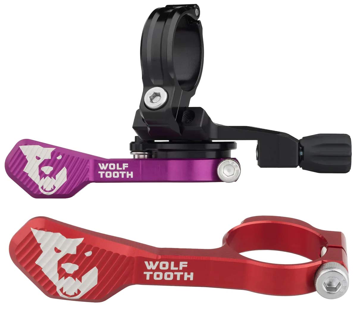 wolf tooth components remote pro shown in various anodized colors